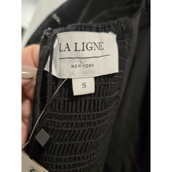 LA LIGNE Lulu Eyelet Midi Puff Sleeve Dress Size S Black NWT MSRP $450 - Picture 9 of 16